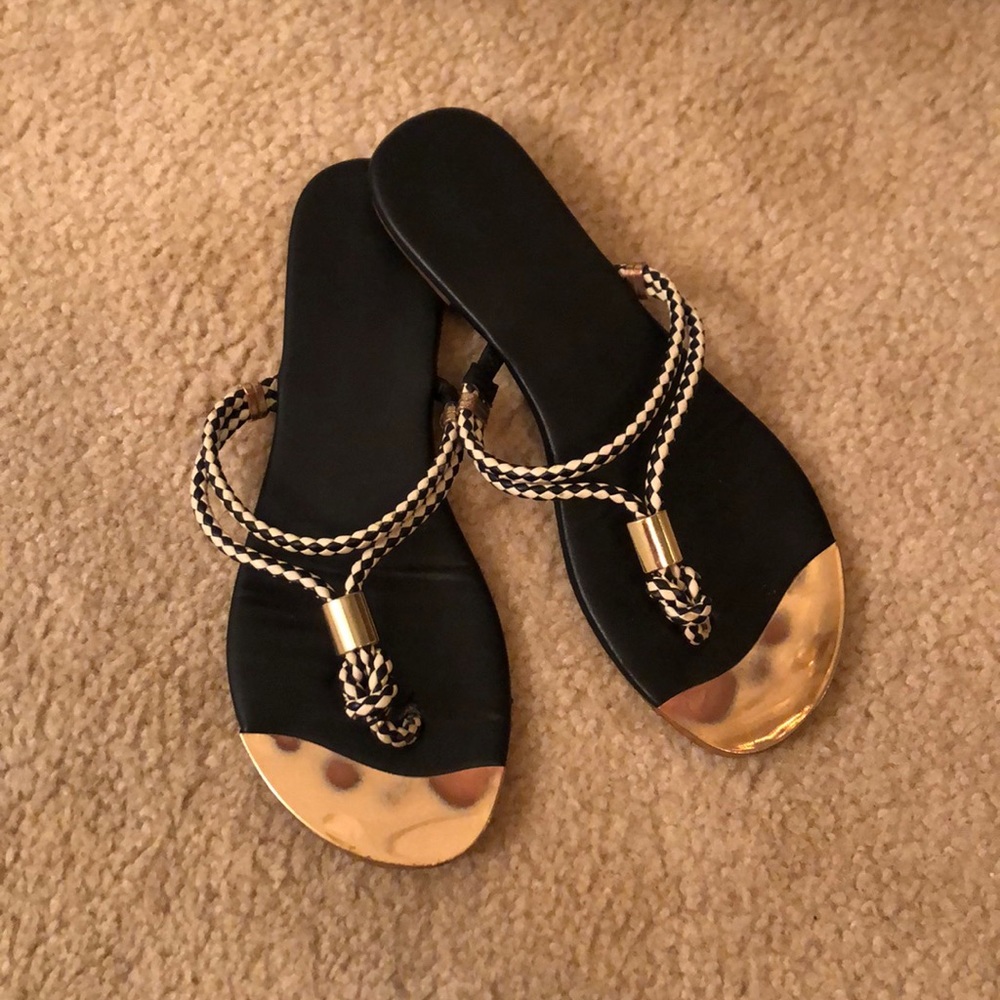 Black and gold sandals